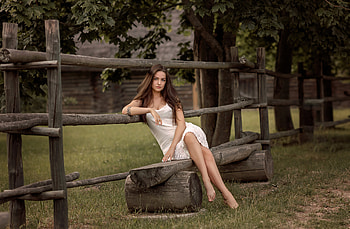 Girl Sitting On Wooden Fence Bench, girls, model HD wallpaper