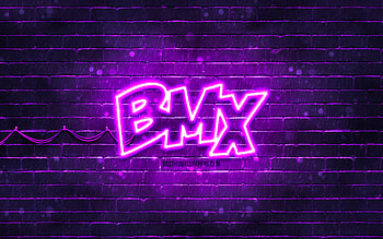 BMX violet logo, , violet brickwall, BMX logo, brands, BMX neon logo, BMX HD wallpaper