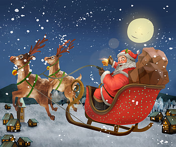 Winter night, Santa Claus, Sleigh, The Moon, Deer HD wallpaper