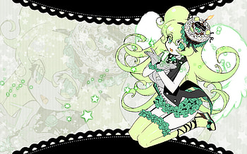 Macne Nana, sexy, wings, cute, girl, gloves, stars, vocaloid, long hair, anime, thighhighs, green hair, green eyes HD wallpaper