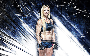 Holly Holm, grunge art, american fighters, MMA, UFC, Mixed martial arts, blue abstract rays, Holly Holm , UFC fighters, MMA fighters HD wallpaper