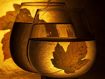 AUTUMN GLASS, fall, orange, leaves, vases, light, yellow, decorations, cool, glass, , autumn, leaf HD wallpaper