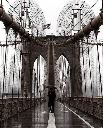Alone, Cities, Silhouette, Bridge, Construction, Design, Human, Person, Lonely, Umbrella HD phone wallpaper