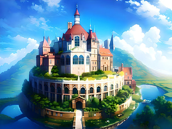 A castle on top of a hill, AI Art, Anime, landscape, anime landscape HD wallpaper