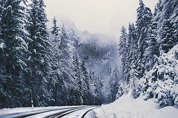 Winter, Nature, Trees, Mountains, Road, Turn, Forest, Snow Covered, Snowbound HD wallpaper