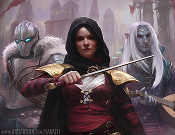 Nina Wren, Rumblebee the Warforged, and Malkizan, fantasy, people HD wallpaper