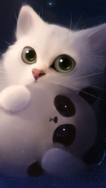 Cute, White Cat, Anime HD phone wallpaper