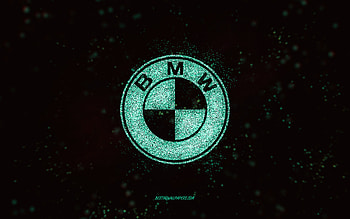BMW glitter logo, , black background, BMW logo, turquoise glitter art, BMW, creative art, BMW turquoise glitter logo HD wallpaper
