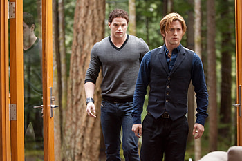 Breaking Down Part 1, jasper, emmet cullen, jackson rathbone, breaking down, kellan lutz, tree, twilight, saga, movie, forest HD wallpaper