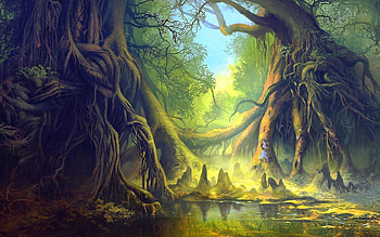 Fantasy forest, colors color, magic, colors, beautiful, elfes, fantasy, green, lights, trees, splendor, fairyland, forest HD wallpaper