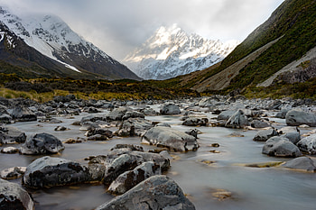 Nature, Rivers, Stones, Mountains, Fog HD wallpaper