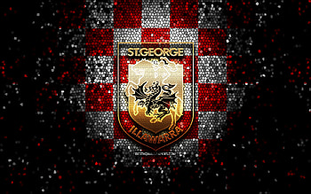 St George Illawarra Dragons, glitter logo, NRL, red white checkered background, rugby, australian rugby club, St George Illawarra Dragons logo, mosaic art, National Rugby League HD wallpaper