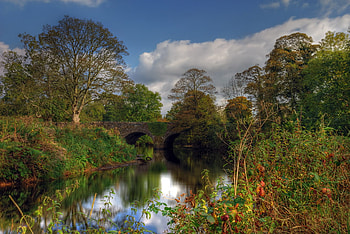 Bridge in autumn, river, autumn, calm, water HD wallpaper