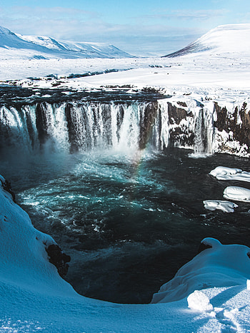 Landscape, Nature, Water, Snow, View From Above, Waterfall HD phone wallpaper