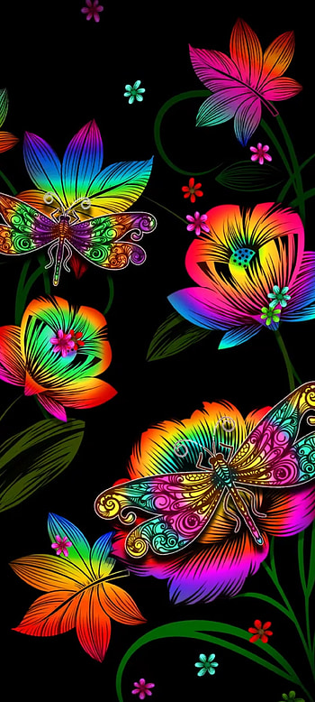 Rainbow Autumn Flower, art, pink, Butterfly, Premium, colorful HD phone wallpaper