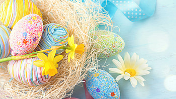 Colorful Easter eggs, Blooming flowers, Uplifting spring vibes, Visual delight HD wallpaper