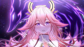 Pin Hair Yae Miko Guuji Purple Background Genshin Impact HD wallpaper