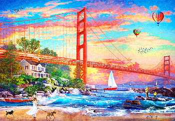 Golden Gate Walk, artwork, digital, california, clouds, bay, bridge, san francisco, sunset HD wallpaper