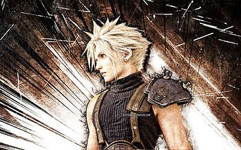 Cloud Strife, grunge art, Final Fantasy, creative, Cloud, brown abstract rays, Final Fantasy VII Remake, Cloud Final Fantasy HD wallpaper