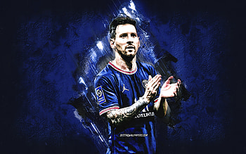 Lionel Messi, Paris Saint-Germain, Messi art, Argentine footballer, portrait, PSG, dark blue stone background, Leo Messi art HD wallpaper