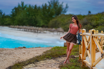 Girl stands at the fence on the seashore, Girl stands at, girl, the fence on the, seashore HD wallpaper