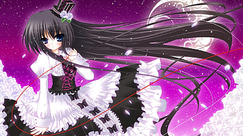 Lolita anime girl, Maid dress, Pink, purple hair, laced HD wallpaper