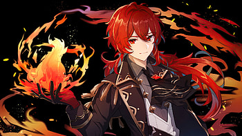 Diluc Fire Background Genshin Impact HD wallpaper