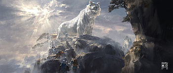 The White Tiger, tiger, xision wu, view from down, white, art, fantasy, tigru HD wallpaper