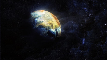 Earth And Moon, blue planet, earth, earth from space, moon HD wallpaper
