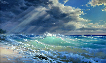 Along the Caribbean Coast, sea, high seascape, art, beautiful, artwork, scenery, wide screen, waves, painting, ocean HD wallpaper