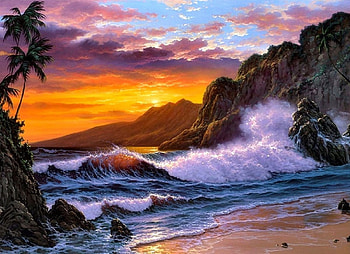 Sunset of Paradise, sea, oceans, sunsets, beaches, attractions in dreams, paradise, colors, paintings, beautiful, summer, love four seasons, waves, nature HD wallpaper