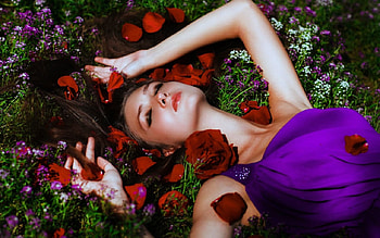 Beauty of style, rose, model, lying, flowers, woman HD wallpaper