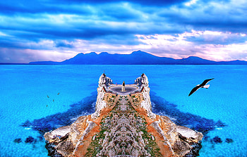 Stairs to paradise, island, stairs, birds, steps, ocean, beach HD wallpaper