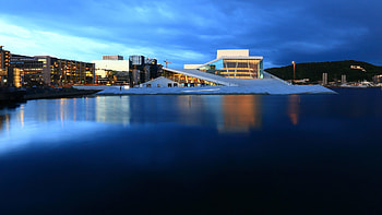 Oslo Opera House, National opera and ballet theater, Windows 10 spotlight , Nighttime beauty HD wallpaper