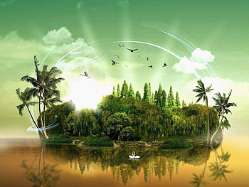 Fantasy Island, island, nature, fantasy, green HD wallpaper