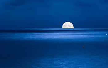 Moonrise, blue, sea, white, full, summer, rise, moon, luna, water HD wallpaper