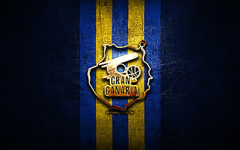Gran Canaria, golden logo, ACB, blue metal background, spanish basketball team, CB Gran Canaria logo, basketball, CB Gran Canaria HD wallpaper