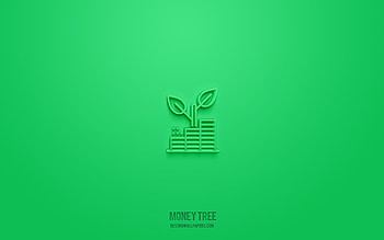 Money tree 3d icon, green background, 3d symbols, Money tree, business icons, 3d icons, Money tree sign, business 3d icons HD wallpaper