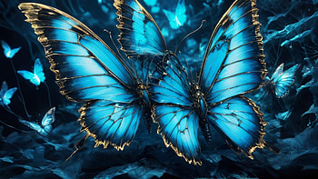 Butterflies, butterfly, blue, night, insect, glow HD wallpaper