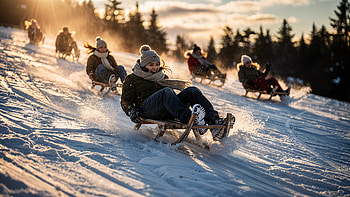 Sunlit Sled Rush — Winter, Sledding, Snow HD wallpaper