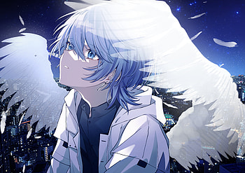 Ethereal Anime Boy Angel Soars Over Neon Cityscape at Night – Ultra, angel, Anime, boy, night, city, anime boy, anime night, anime angel, anime city HD wallpaper