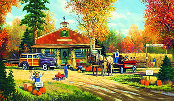 Autumn Traditions, pumpkins, leaves, cars, trees, colors, store, people HD wallpaper