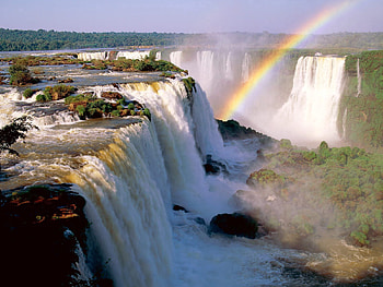 Nature, Rainbow, Waterfall, Vegetation, Argentina, Iguassu Falls HD wallpaper