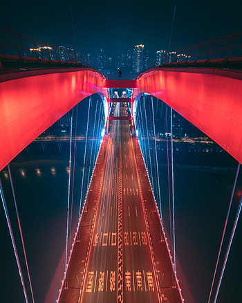 Cities, City, View From Above, Bridge, Design, Construction, Backlight, Illumination HD phone wallpaper