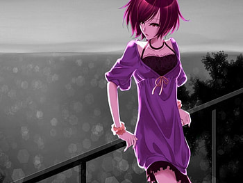 See Beyond The Sea, sweet, sea, cute, girl, looking, purple, gray, anime, water HD wallpaper
