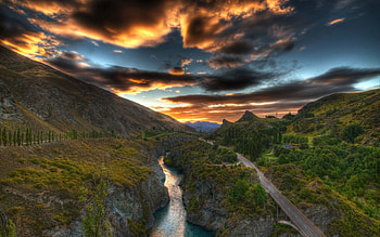 Nature, Rivers, Sky, Mountains, Clouds, Road, Colors, Color, From Above, Above, Blackness HD wallpaper