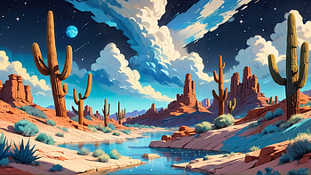 Desert, desert, sky, Stars, cactus, smoke HD wallpaper