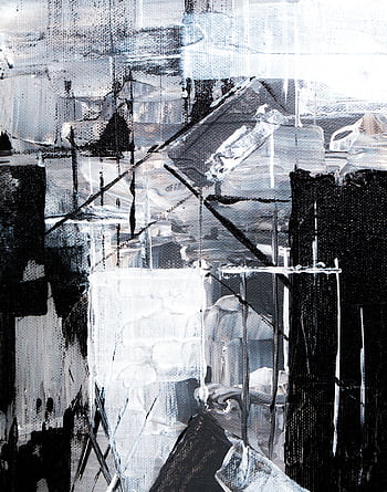 Dynamic abstract painting featuring black, white, and grey tones in an expressionist style. HD phone wallpaper