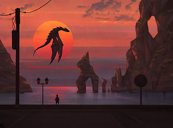 Sunset, Art, Sun, Dragon, Fiction, That's Incredible HD wallpaper
