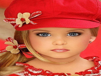 red lady, red, kid, girl, dress, hat HD wallpaper